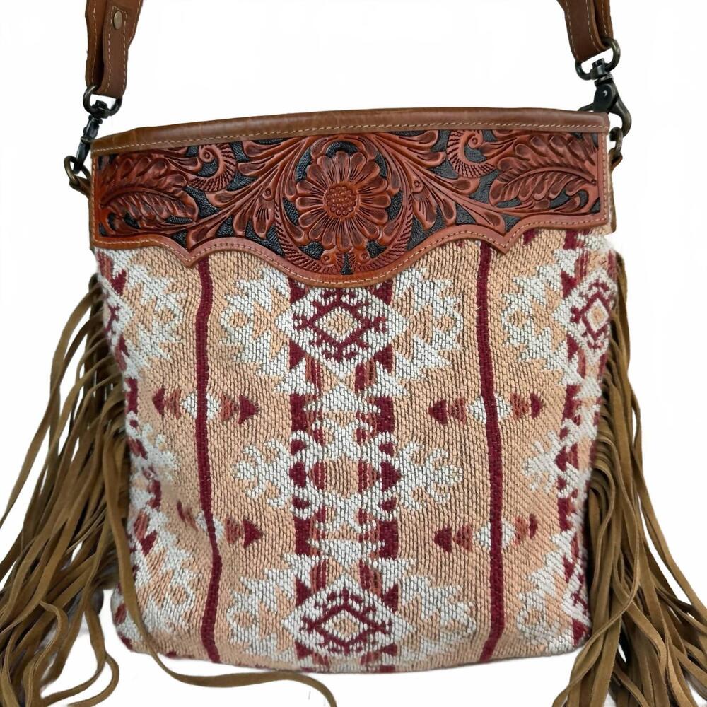 NEW MYRA BAGS women's mojave paisley fringed bag in brown